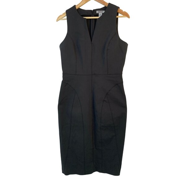 DKNY Black Sleeveless Bodycon Sheath Dress Size 8 Scuba Rear Zipper RY10399 - Picture 1 of 10